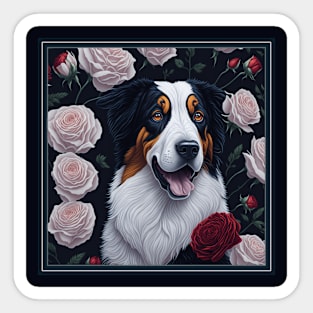 Australian Shepherd white roses Sticker